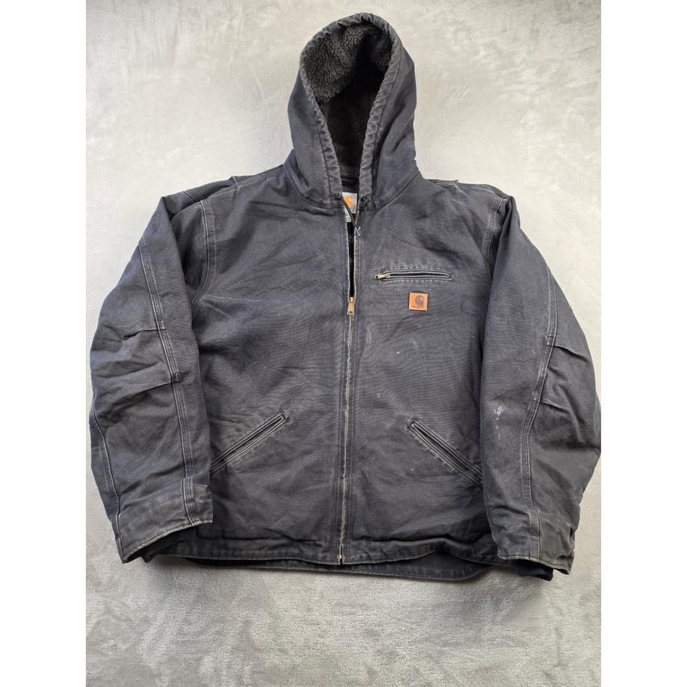 Carhartt Sierra Jacket J141 Mens 2XL Black Sherpa Lined Hooded Canvas Workwear